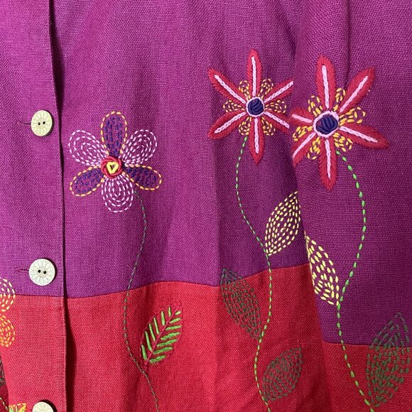 Coldwater Creek Embroidered Floral Linen-Blend Jacket M Colorblock Boho Artsy - Picture 6 of 9